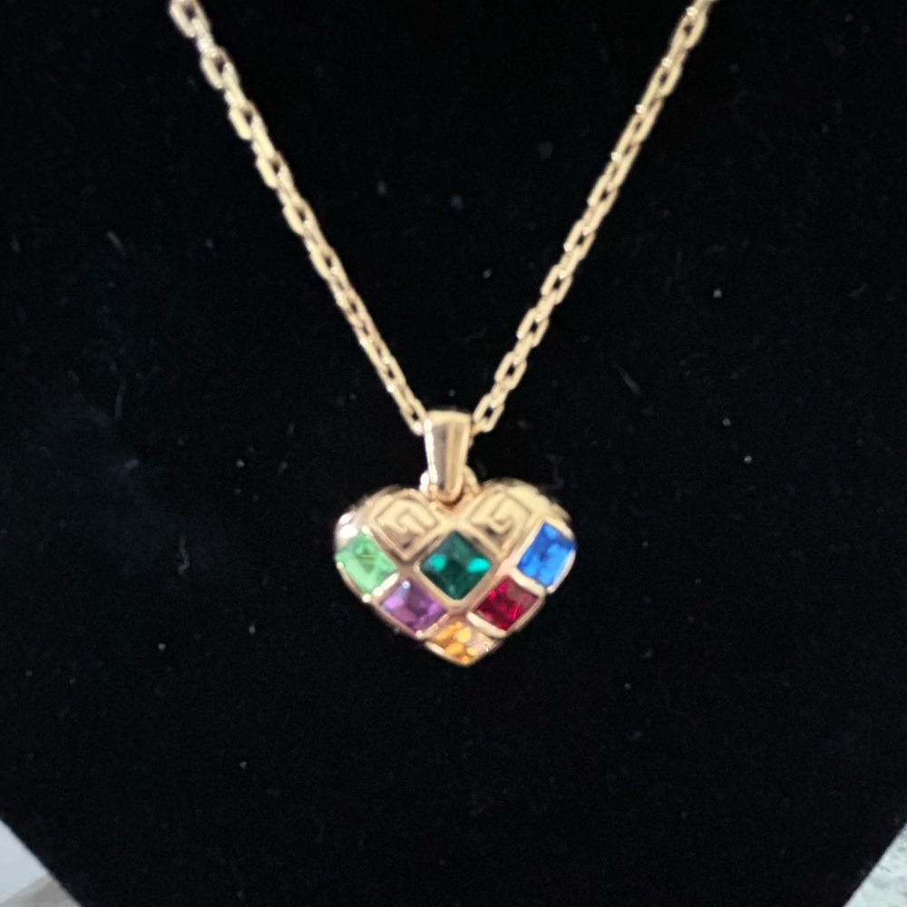 Givenchy Gold Heart Necklace with Multicolor Gemstones